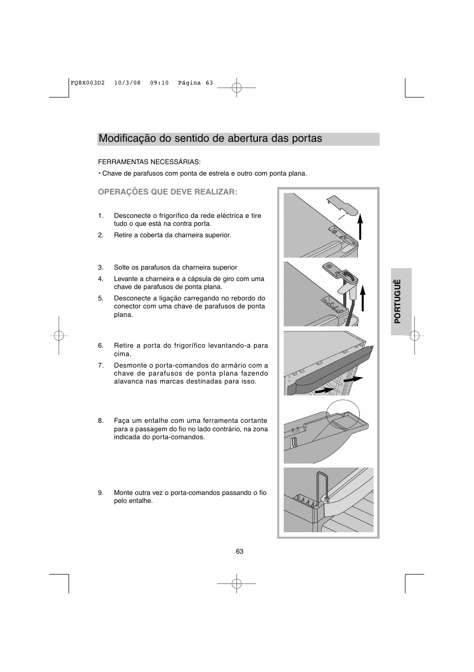 Modificação do sentido de abertura das portas | DE DIETRICH DKP821_823_825_833_837 User Manual | Page 63 / 108