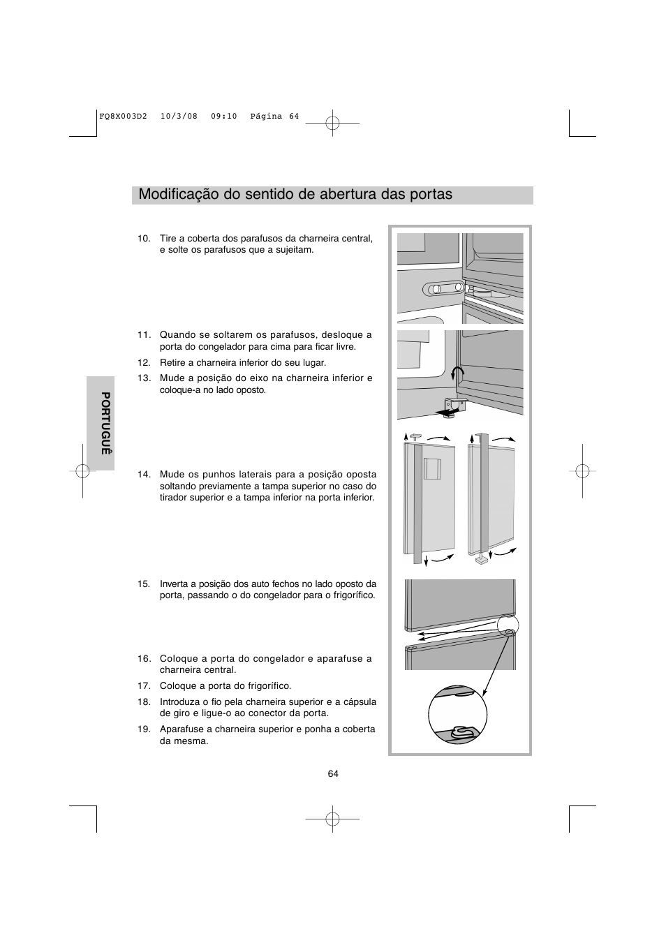 Modificação do sentido de abertura das portas | DE DIETRICH DKP821_823_825_833_837 User Manual | Page 64 / 108