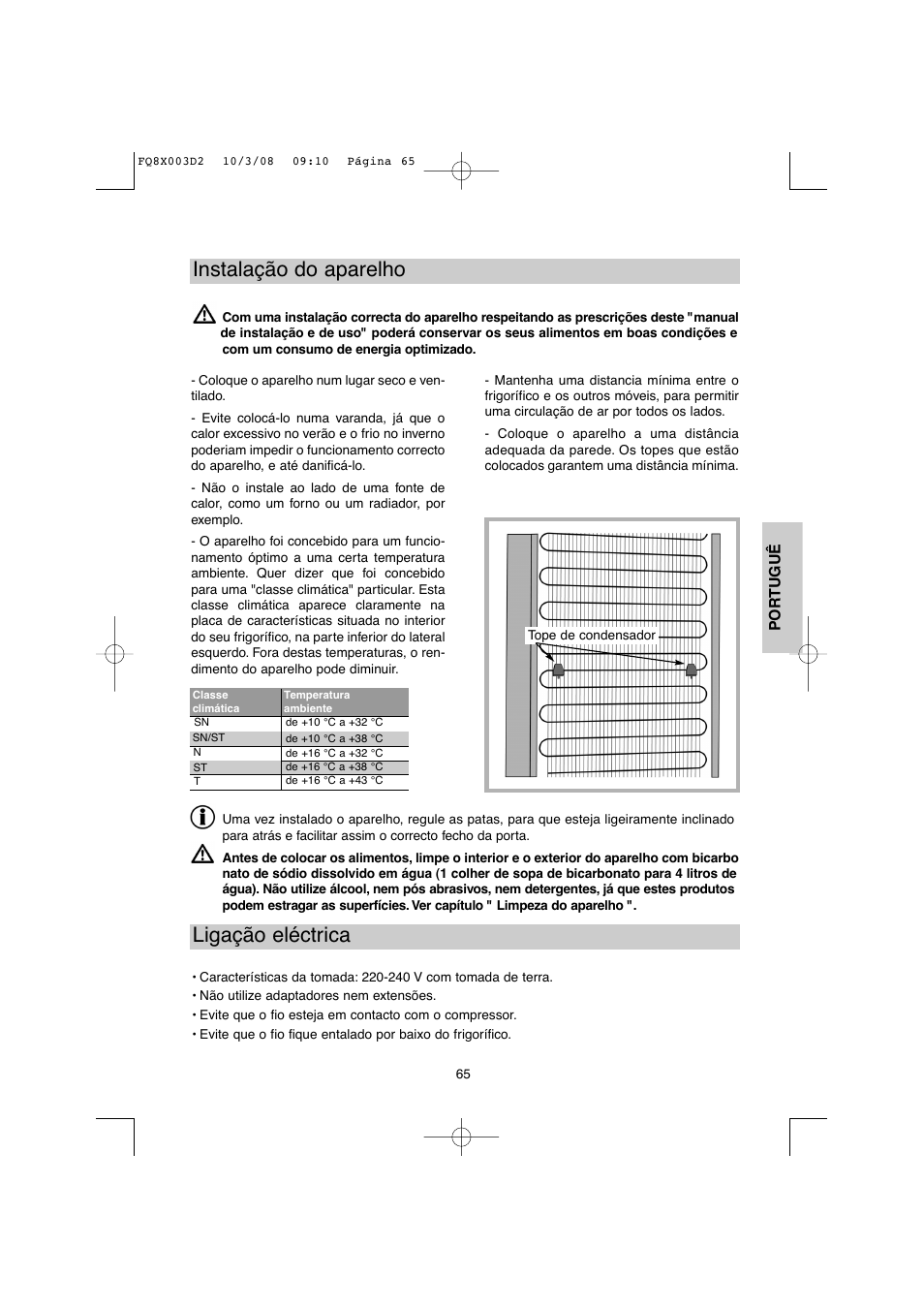 Instalação do aparelho, Ligação eléctrica | DE DIETRICH DKP821_823_825_833_837 User Manual | Page 65 / 108