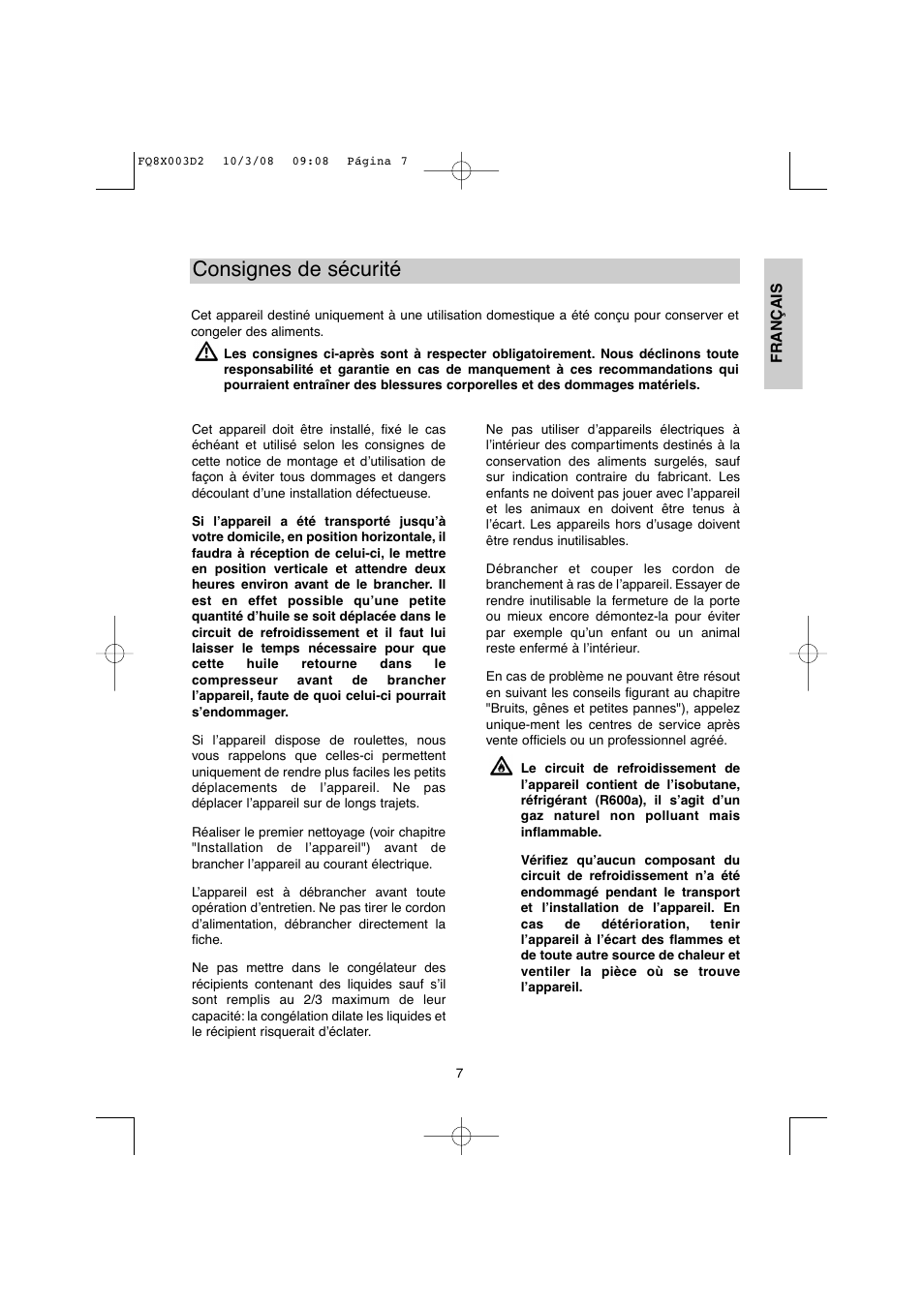 Consignes de sécurité | DE DIETRICH DKP821_823_825_833_837 User Manual | Page 7 / 108