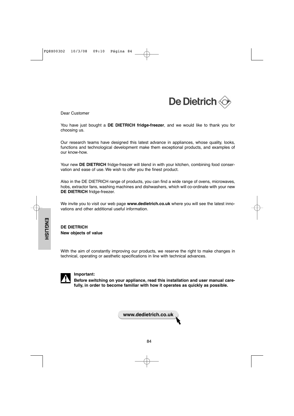 DE DIETRICH DKP821_823_825_833_837 User Manual | Page 84 / 108