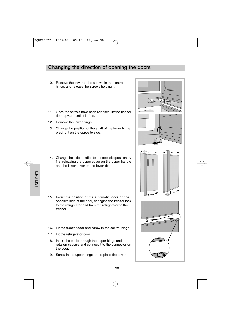 Changing the direction of opening the doors | DE DIETRICH DKP821_823_825_833_837 User Manual | Page 90 / 108