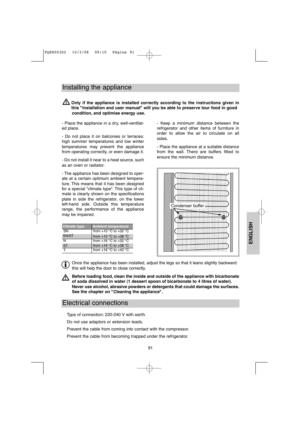 Installing the appliance, Electrical connections | DE DIETRICH DKP821_823_825_833_837 User Manual | Page 91 / 108