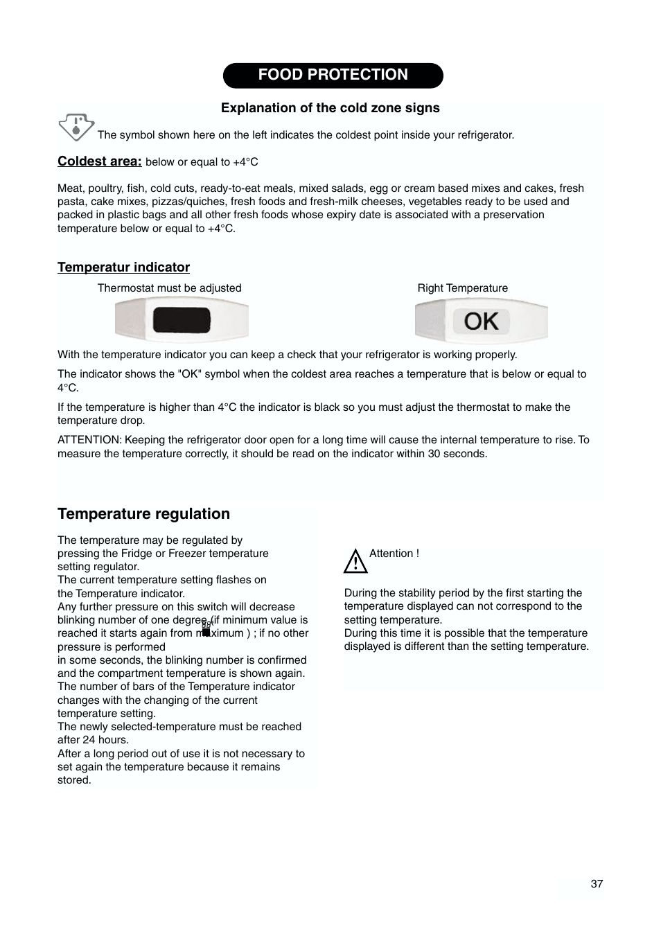 Temperature regulation, Food protection | DE DIETRICH DKP844 User Manual | Page 6 / 18