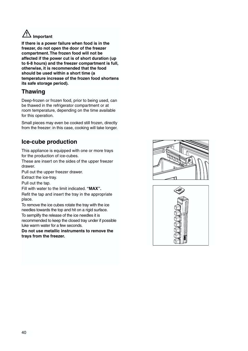 Thawing, Ice-cube production | DE DIETRICH DKP844 User Manual | Page 9 / 18