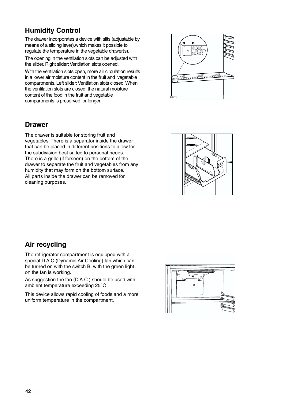 Humidity control, Drawer, Air recycling | DE DIETRICH DKP844 User Manual | Page 11 / 18