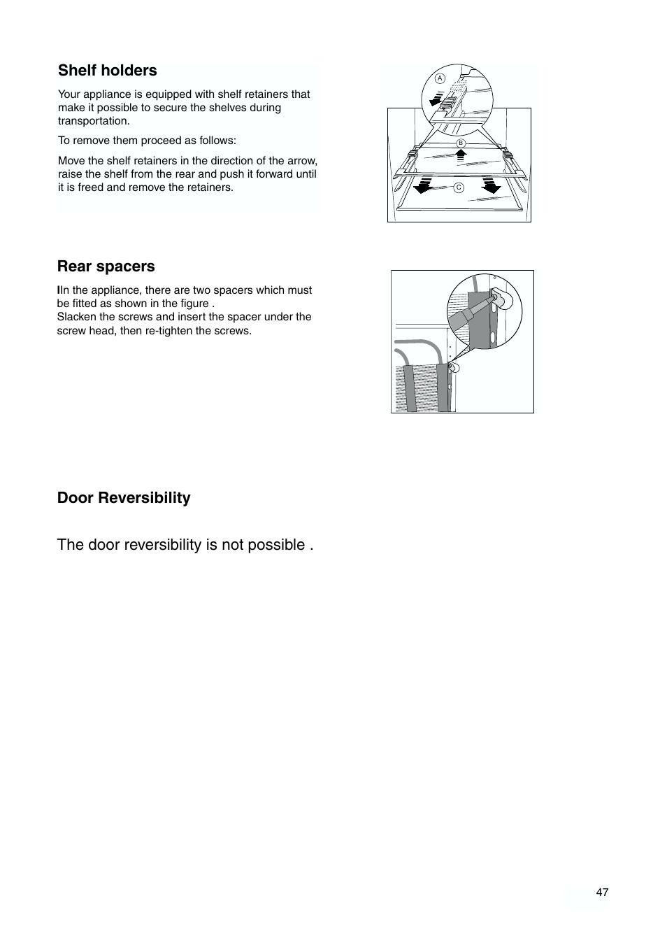 Rear spacers, Shelf holders | DE DIETRICH DKP844 User Manual | Page 16 / 18