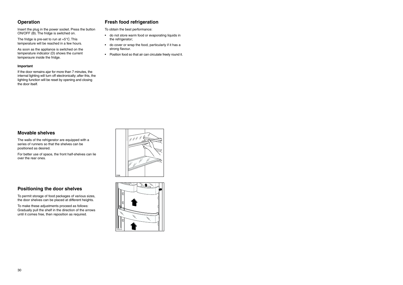 Fresh food refrigeration, Movable shelves, Positioning the door shelves | Operation | DE DIETRICH DRC629JE User Manual | Page 5 / 13