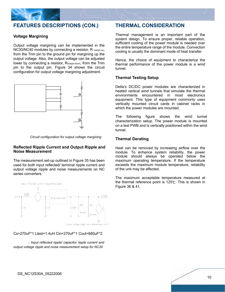 Thermal consideration, Features descriptions (con.) | Delta Electronics Delphi NC30 User Manual | Page 10 / 14