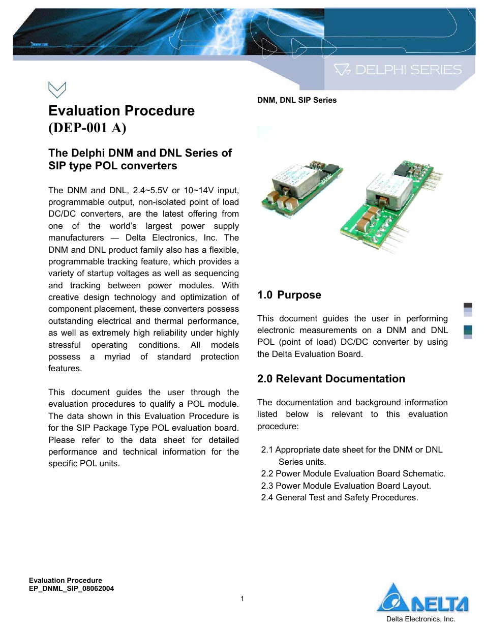 Delta Electronics DNL SIP Series User Manual | 20 pages