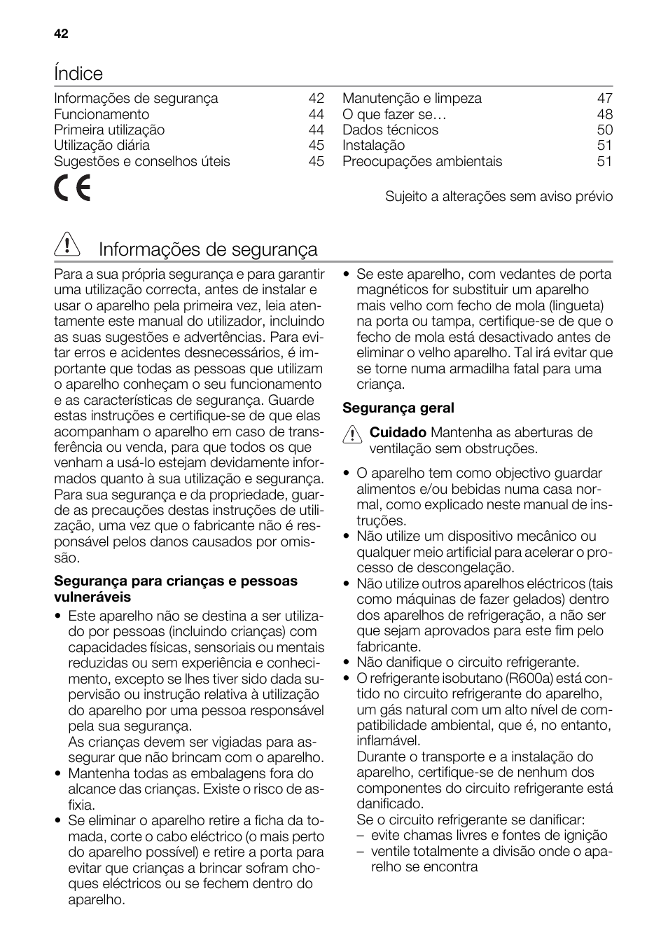 Índice, Informações de segurança | DE DIETRICH DRF912JE User Manual | Page 42 / 64