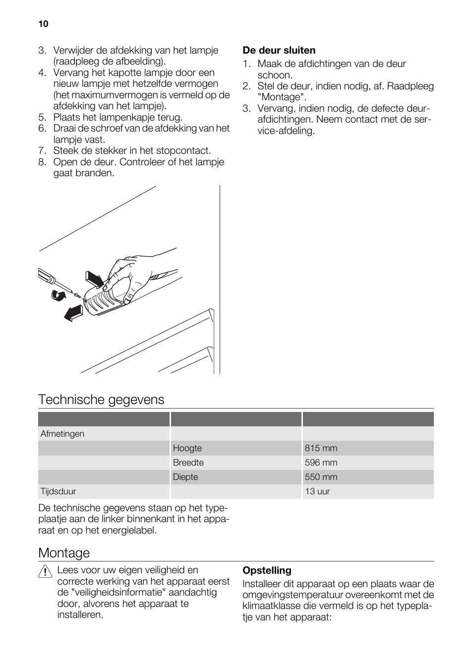 Technische gegevens, Montage | DE DIETRICH DRF912JE User Manual | Page 10 / 64