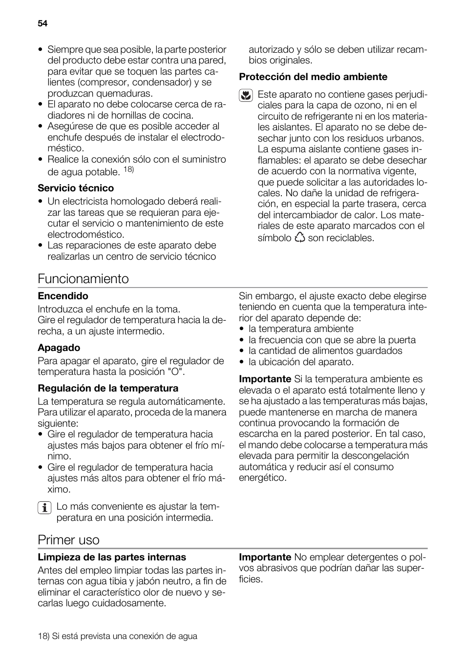 Funcionamiento, Primer uso | DE DIETRICH DRF912JE User Manual | Page 54 / 64