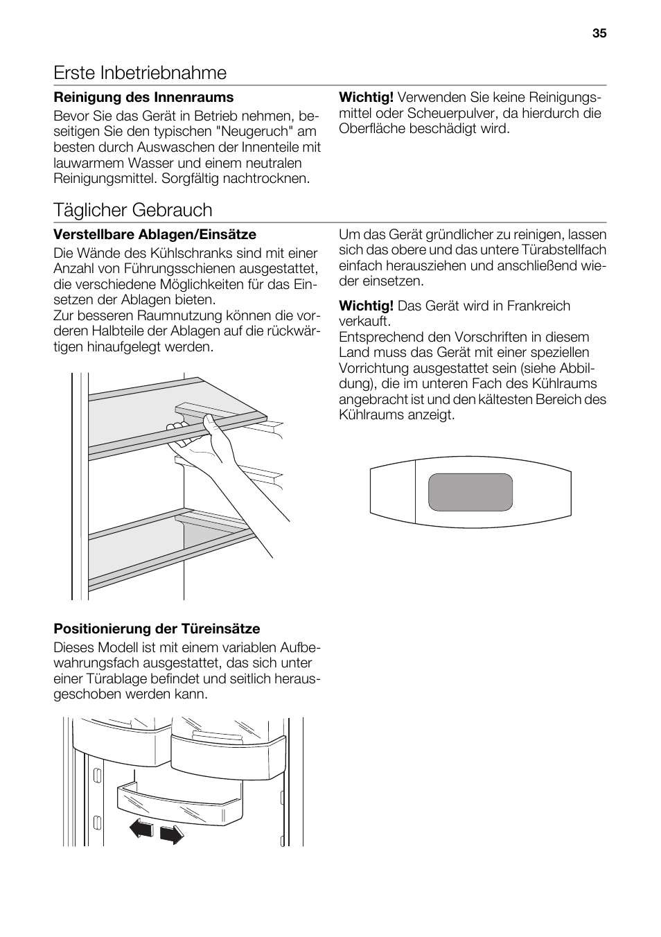 Erste inbetriebnahme, Täglicher gebrauch | DE DIETRICH DRF912JE User Manual | Page 35 / 64