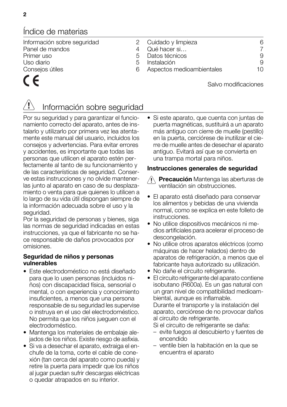 Índice de materias, Información sobre seguridad | DE DIETRICH DRC927JE User Manual | Page 2 / 44