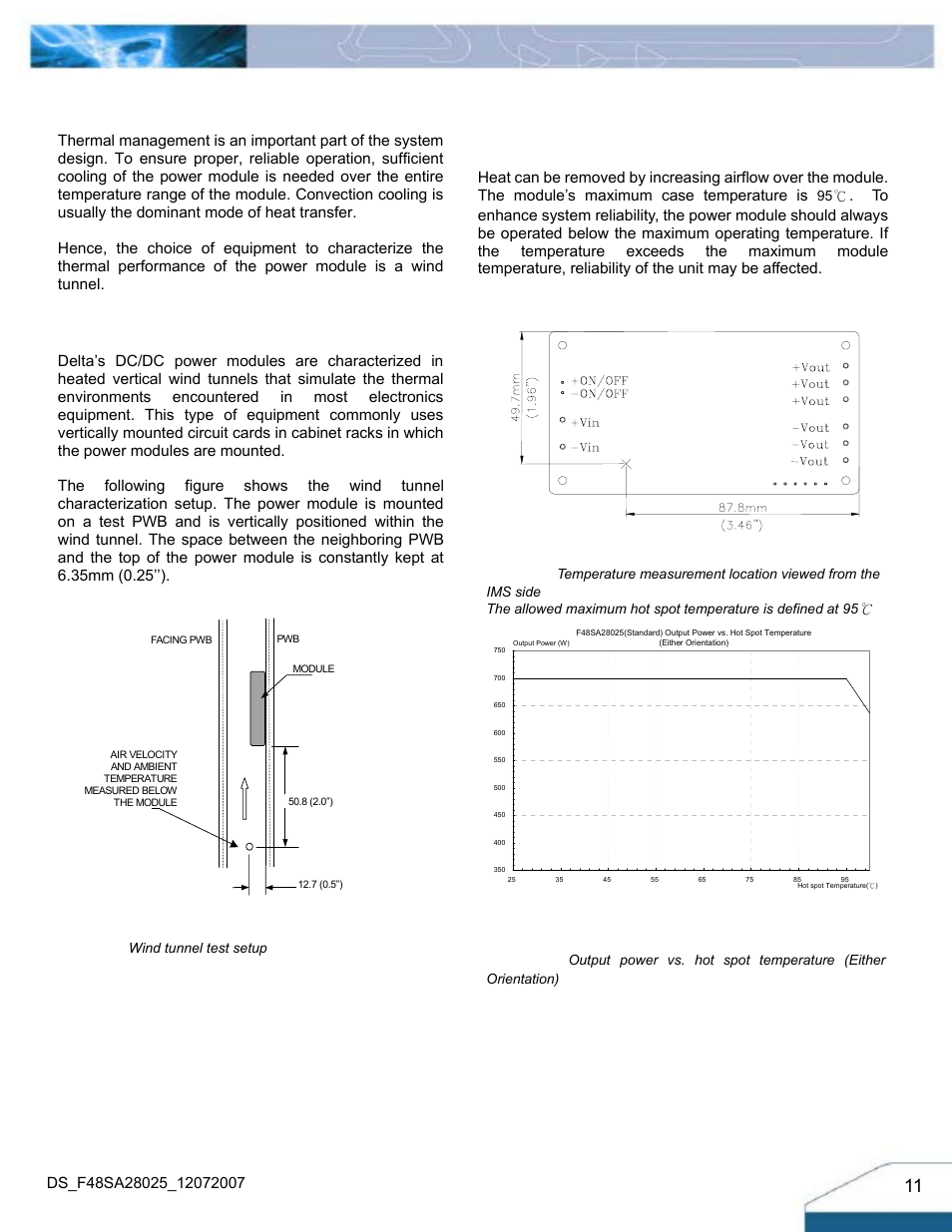 Thermal considerations, Thermal curves, Thermal derating | Thermal testing setup | Delta Electronics F48SA User Manual | Page 11 / 13