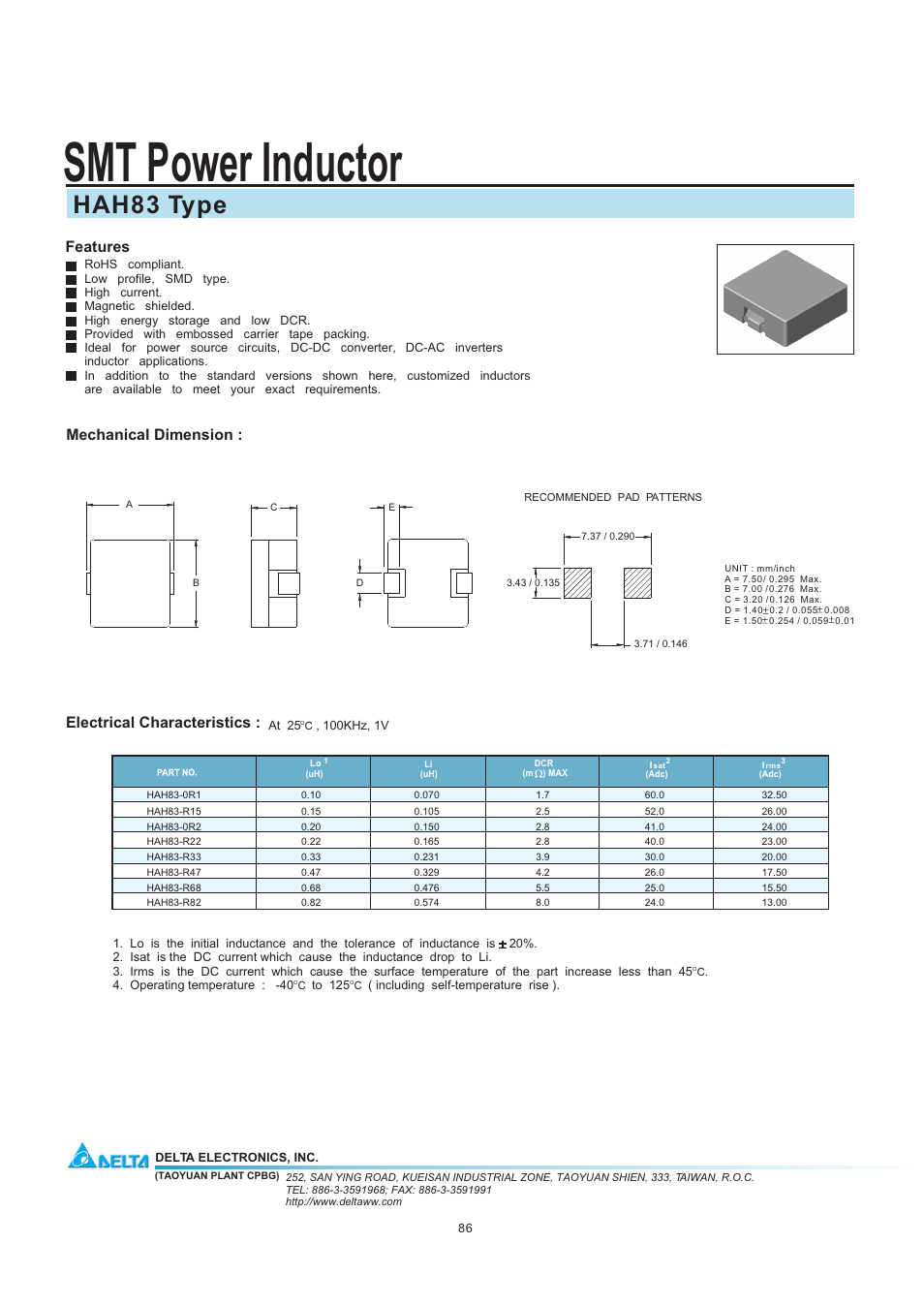 Delta Electronics HAH83 User Manual | 1 page