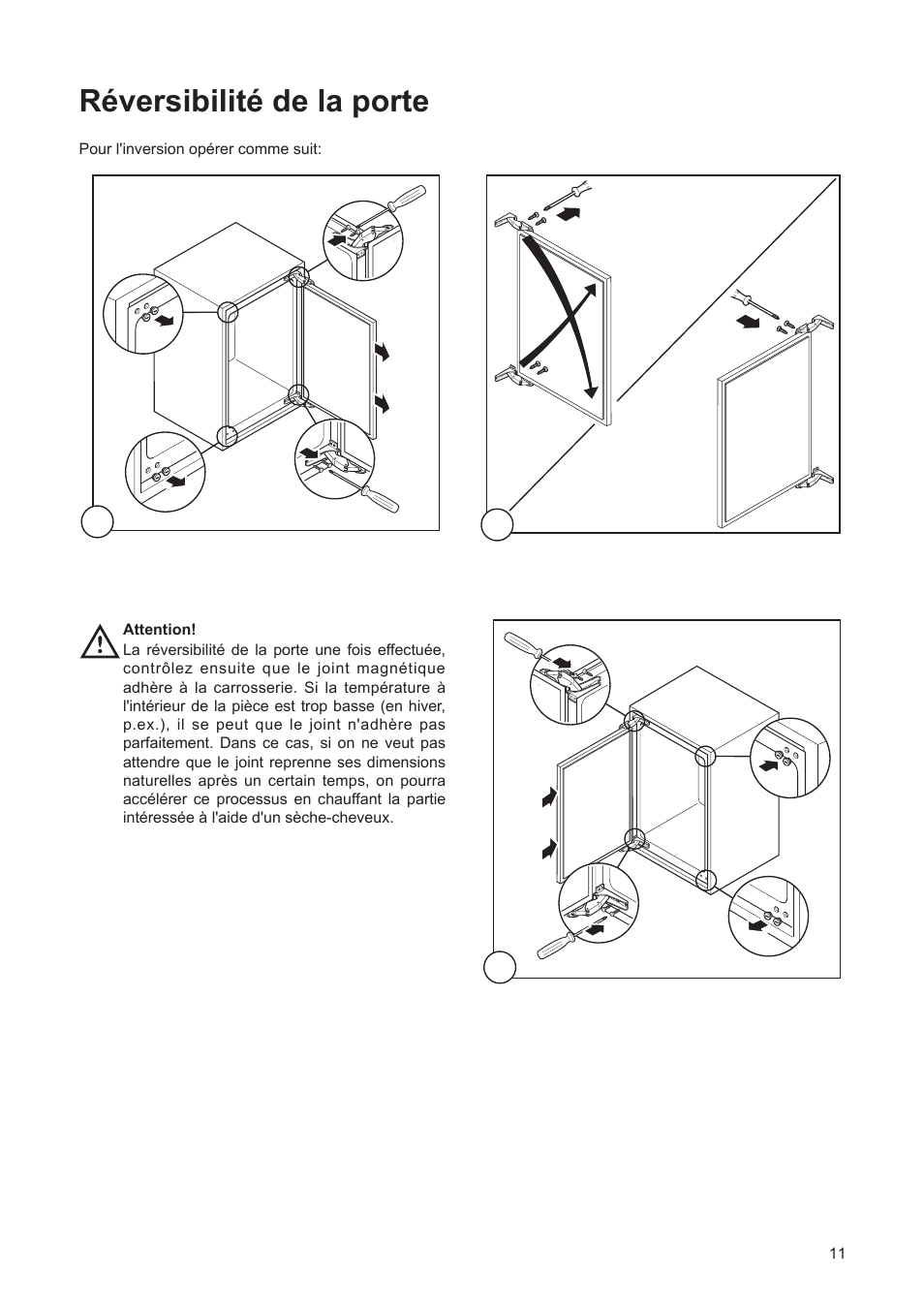 Ržversibilitž de la porte | DE DIETRICH DRF312JE1 User Manual | Page 11 / 80