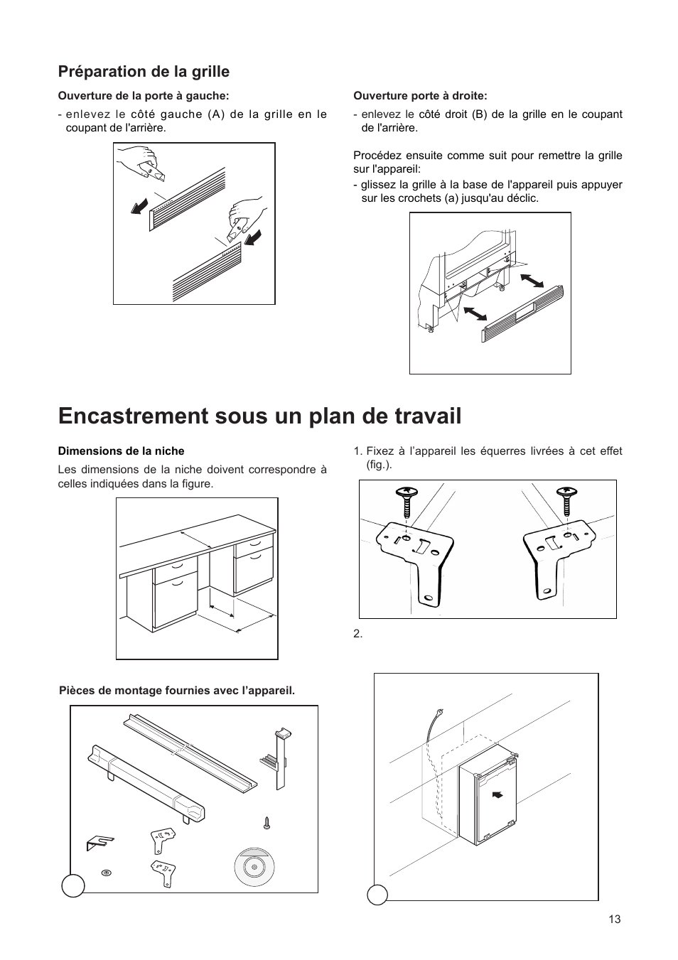 Encastrement sous un plan de travail, Pržparation de la grille | DE DIETRICH DRF312JE1 User Manual | Page 13 / 80