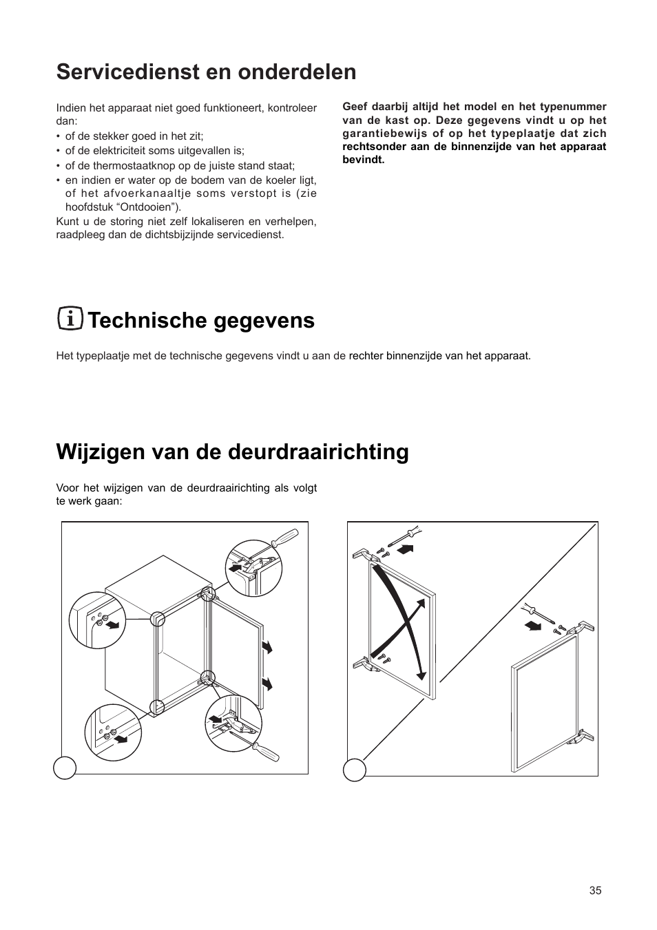 Servicedienst en onderdelen | DE DIETRICH DRF312JE1 User Manual | Page 35 / 80