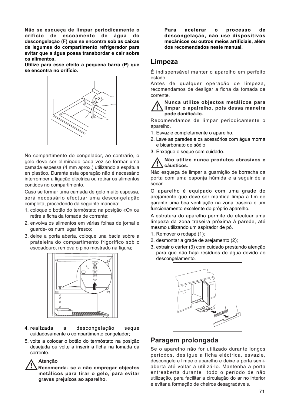 Limpeza, Paragem prolongada | DE DIETRICH DRF312JE1 User Manual | Page 71 / 80