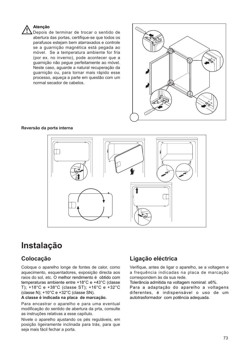 Instala•‹o, Coloca•‹o, Liga•‹o elžctrica | DE DIETRICH DRF312JE1 User Manual | Page 73 / 80