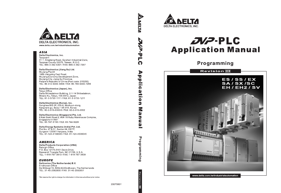 Delta Electronics Programmable Logic Controller DVP-PLC User Manual | 586 pages