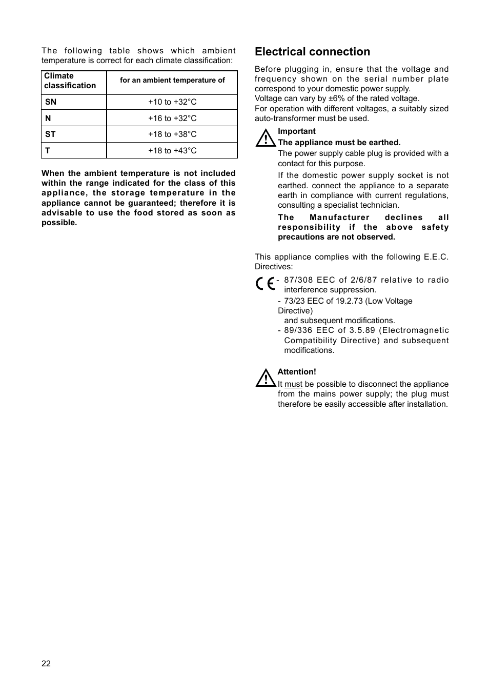 Electrical connection | DE DIETRICH DRH714JE User Manual | Page 22 / 80