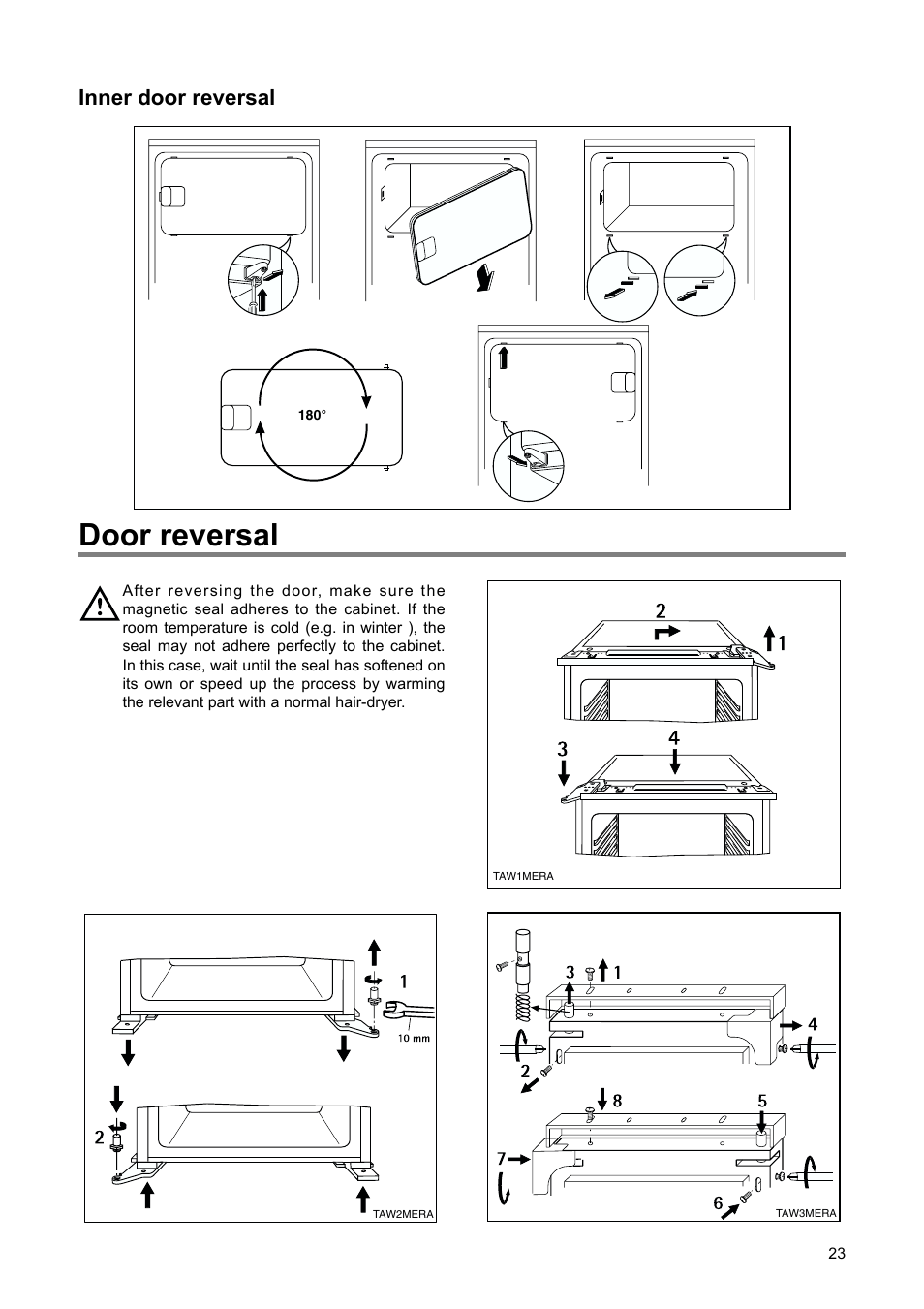 Door reversal, Inner door reversal | DE DIETRICH DRH714JE User Manual | Page 23 / 80