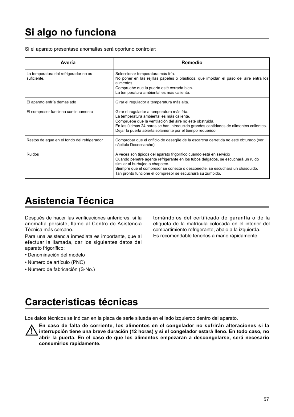 Si algo no funciona, Asistencia técnica, Caracteristicas técnicas | DE DIETRICH DRH714JE User Manual | Page 57 / 80