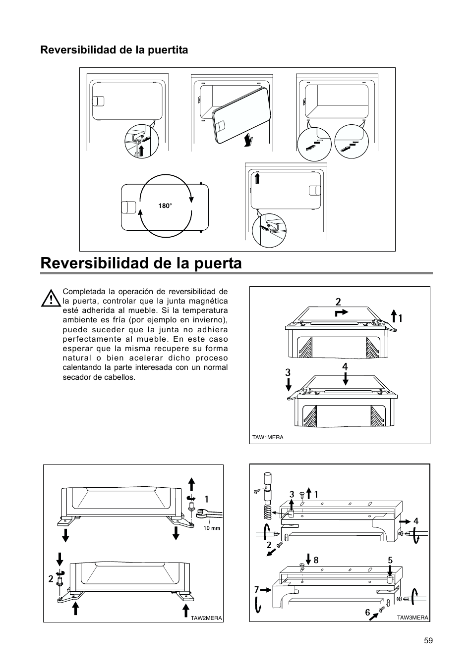 Reversibilidad de la puerta, Reversibilidad de la puertita | DE DIETRICH DRH714JE User Manual | Page 59 / 80