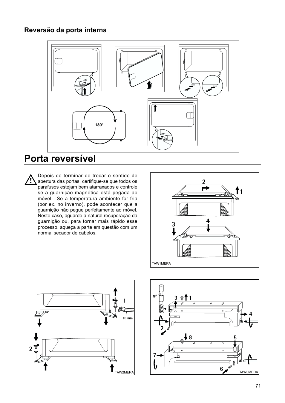 Porta reversível, Reversão da porta interna | DE DIETRICH DRH714JE User Manual | Page 71 / 80