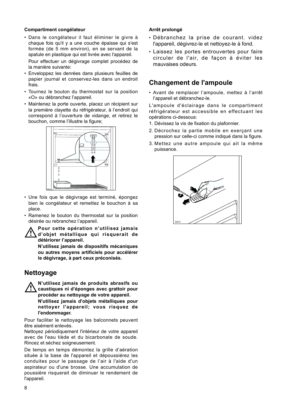 Nettoyage, Changement de l'ampoule | DE DIETRICH DRH714JE User Manual | Page 8 / 80