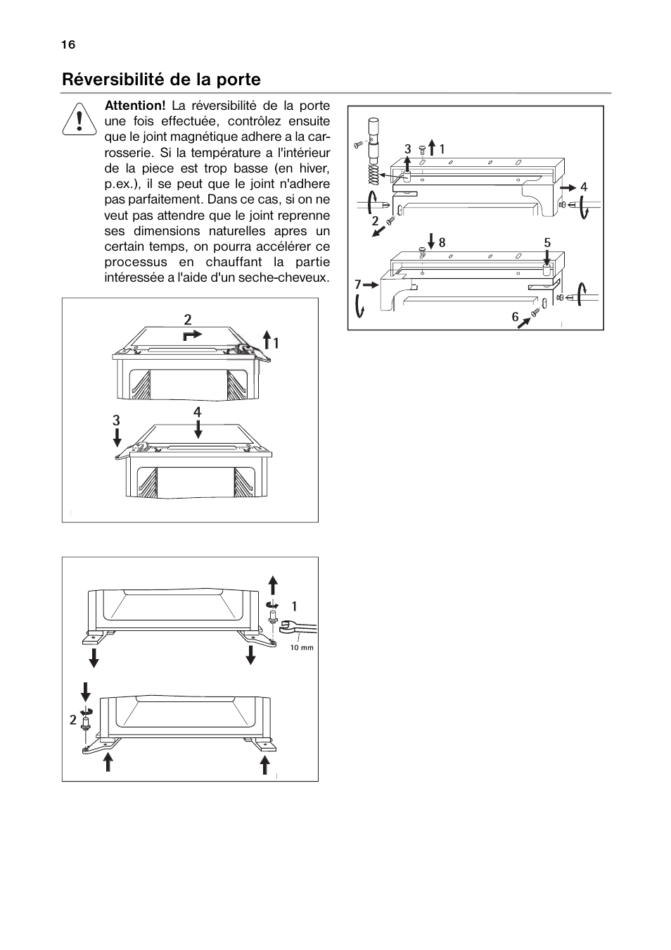 Réversibilité de la porte | DE DIETRICH DRH914JE User Manual | Page 16 / 72