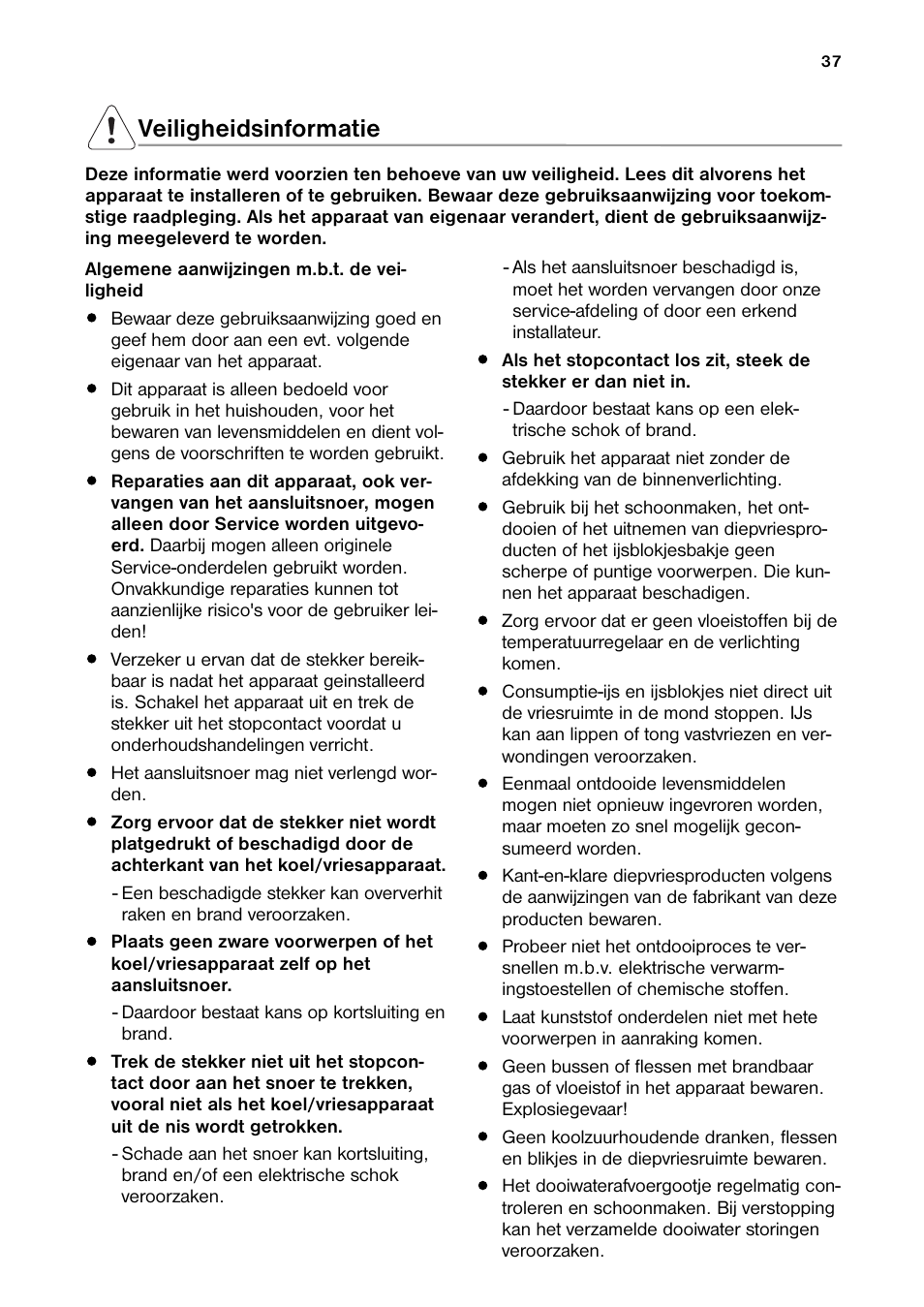 Veiligheidsinformatie | DE DIETRICH DRH914JE User Manual | Page 37 / 72