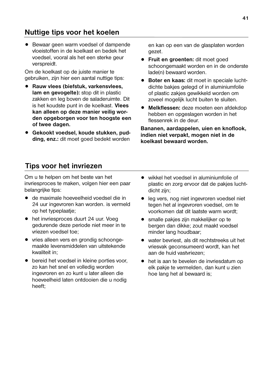 Nuttige tips voor het koelen, Tips voor het invriezen | DE DIETRICH DRH914JE User Manual | Page 41 / 72