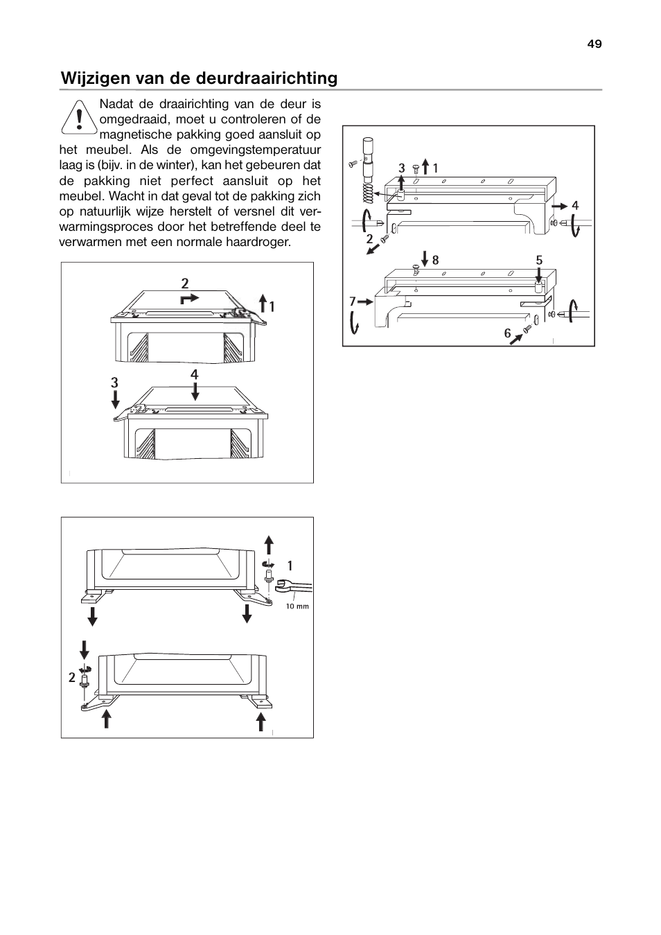 Wijzigen van de deurdraairichting | DE DIETRICH DRH914JE User Manual | Page 49 / 72