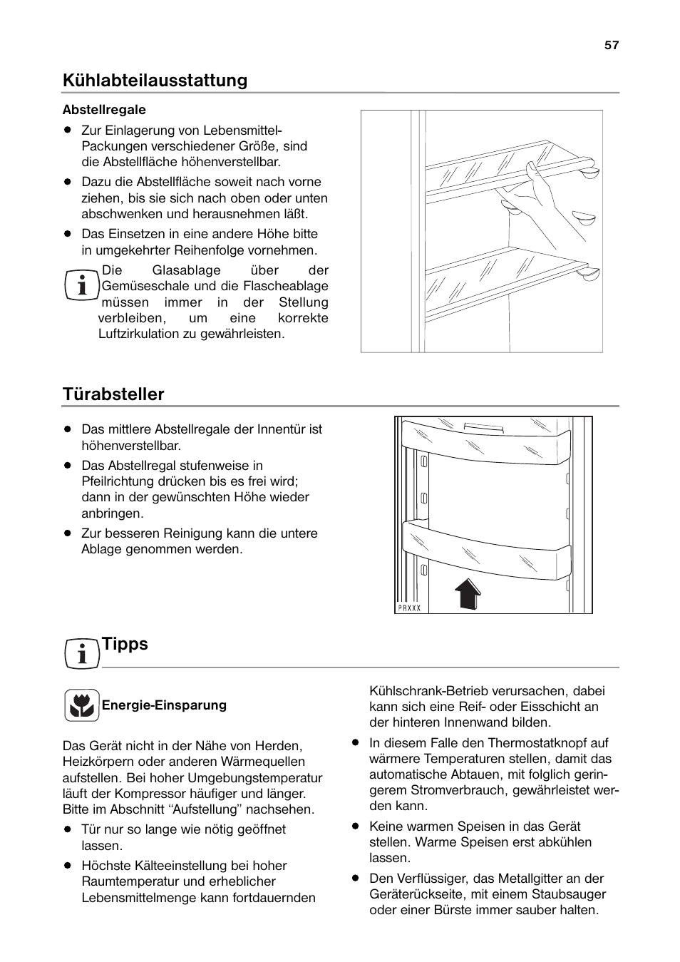 Kühlabteilausstattung türabsteller, Tipps | DE DIETRICH DRH914JE User Manual | Page 57 / 72