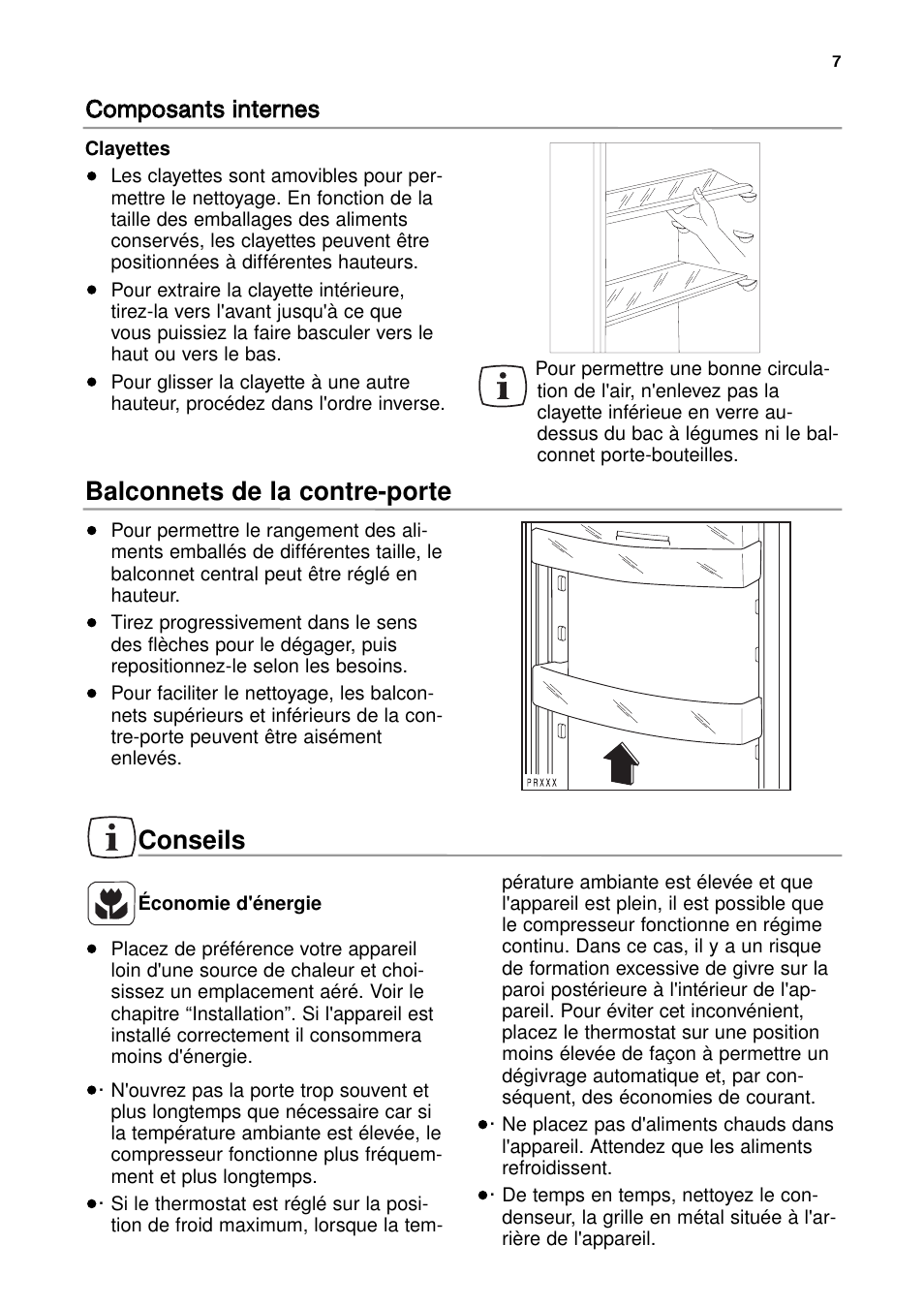 Cco om mp po os sa an ntts s iin ntte errn ne es s, Balconnets de la contre-porte, Conseils | DE DIETRICH DRH914JE User Manual | Page 7 / 72