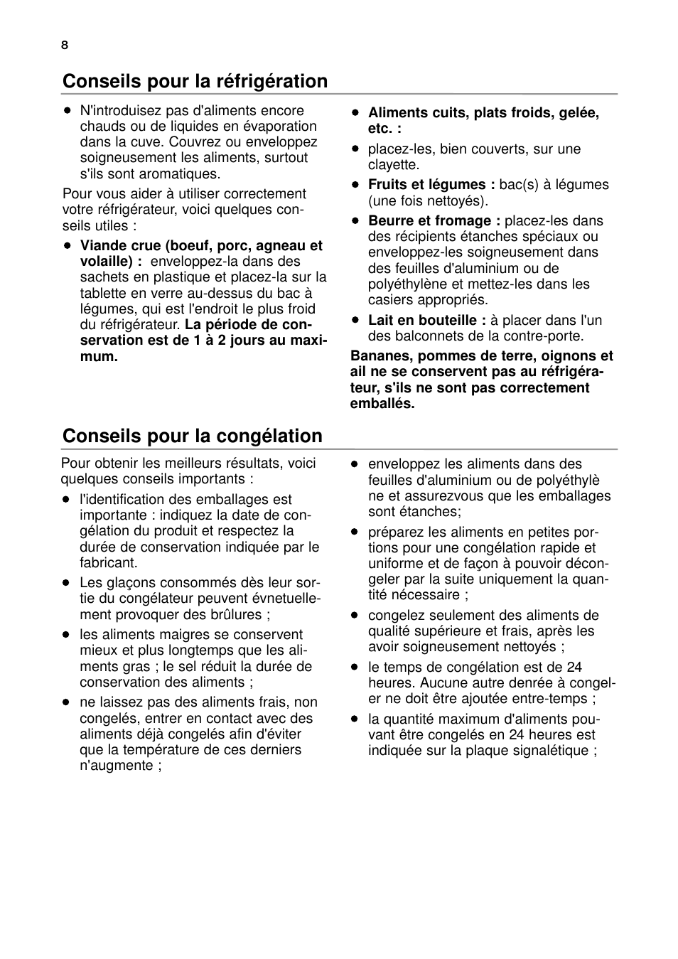 Conseils pour la réfrigération, Conseils pour la congélation | DE DIETRICH DRH914JE User Manual | Page 8 / 72