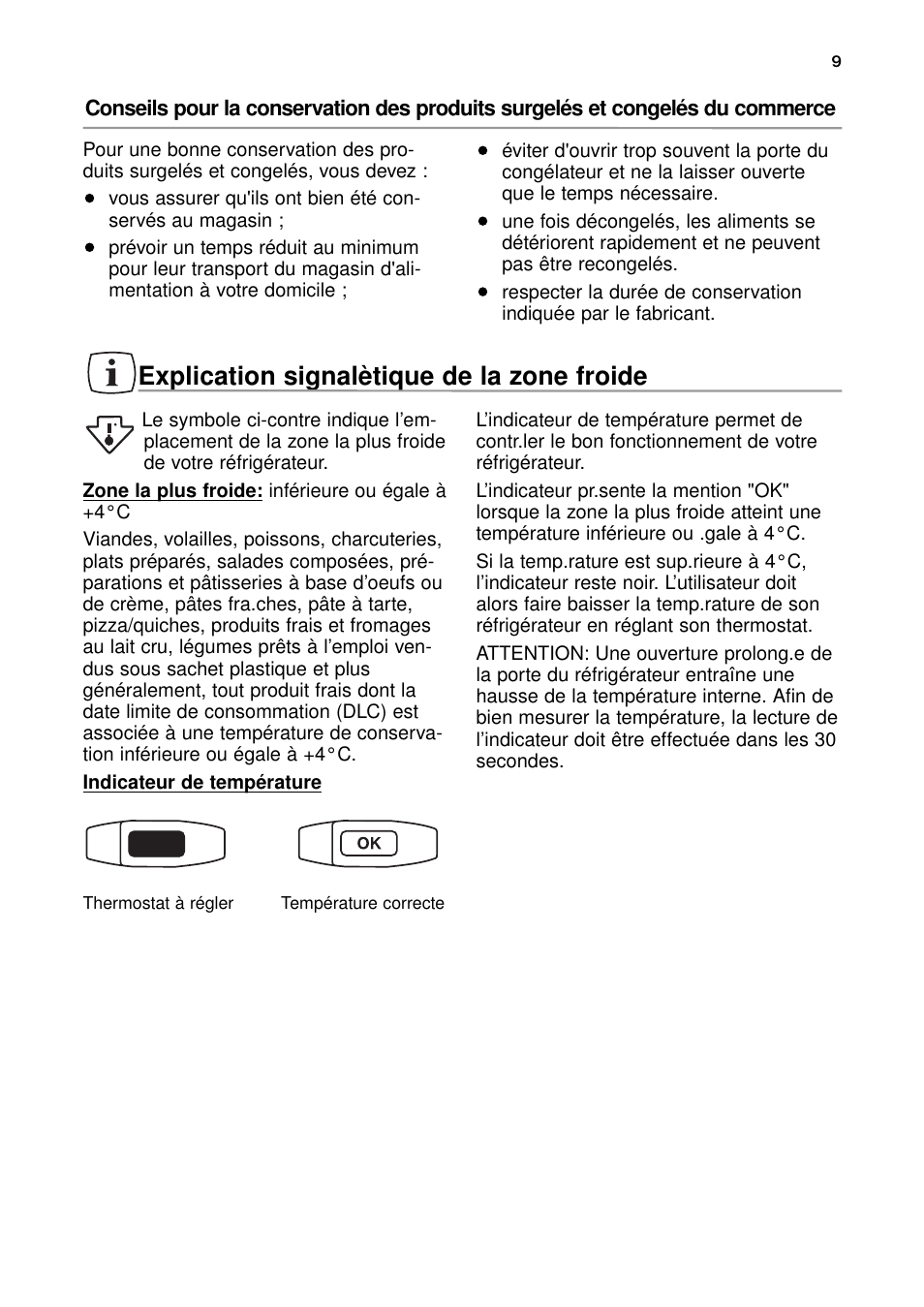 Explication signalètique de la zone froide | DE DIETRICH DRH914JE User Manual | Page 9 / 72