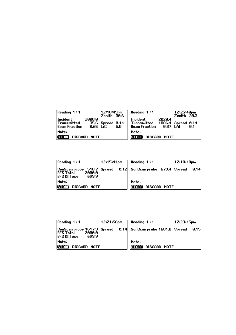 Sunscan system measurement modes, Workabout setup, The lai, par and all displays | Lai display, Par display, All display | Delta Electronics SS1-UM-1.05 User Manual | Page 46 / 86