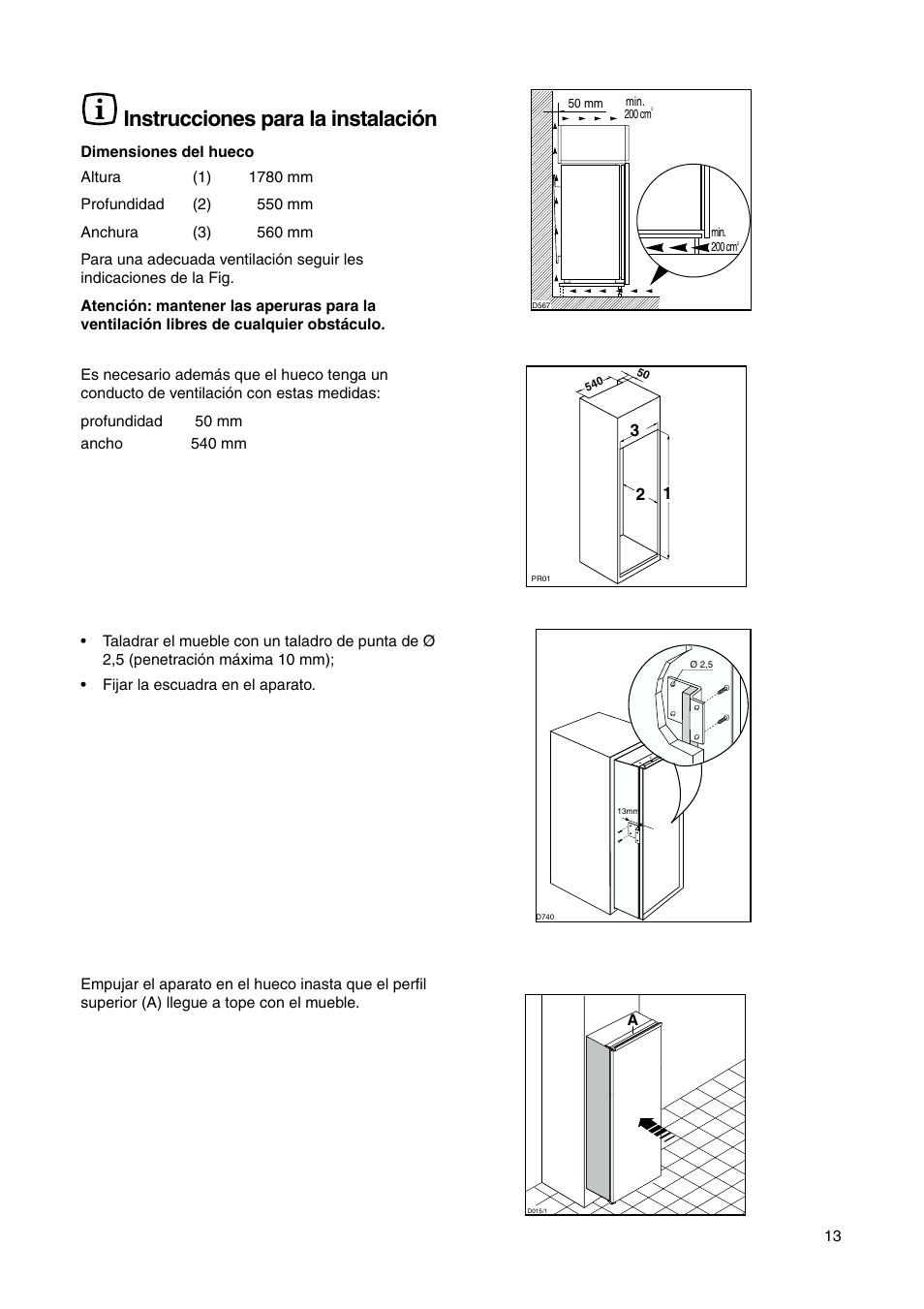 Instrucciones para la instalación | DE DIETRICH DRS330JE1 User Manual | Page 13 / 48