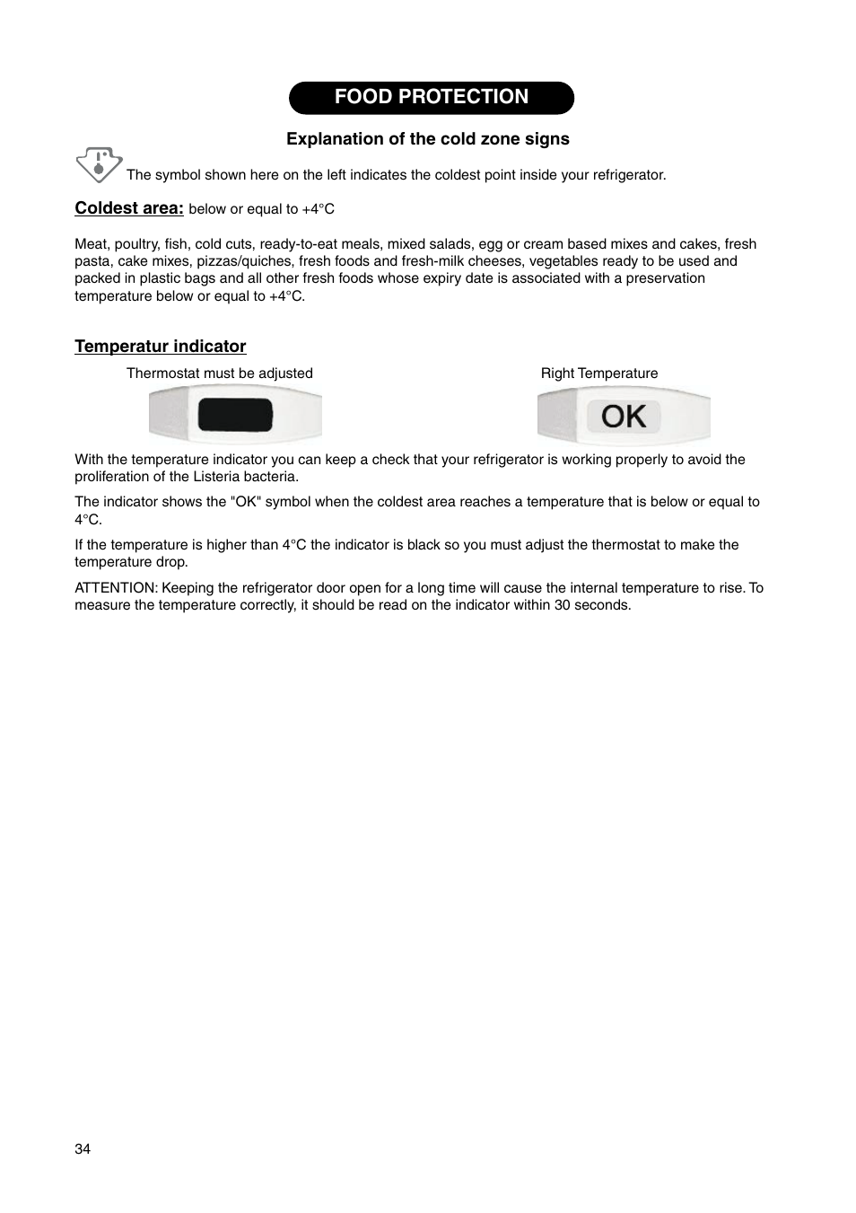 Food protection | DE DIETRICH DRS330JE1 User Manual | Page 34 / 48