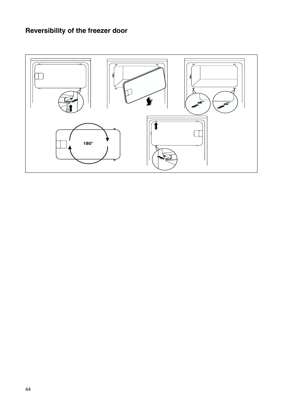 Reversibility of the freezer door | DE DIETRICH DRS330JE1 User Manual | Page 44 / 48