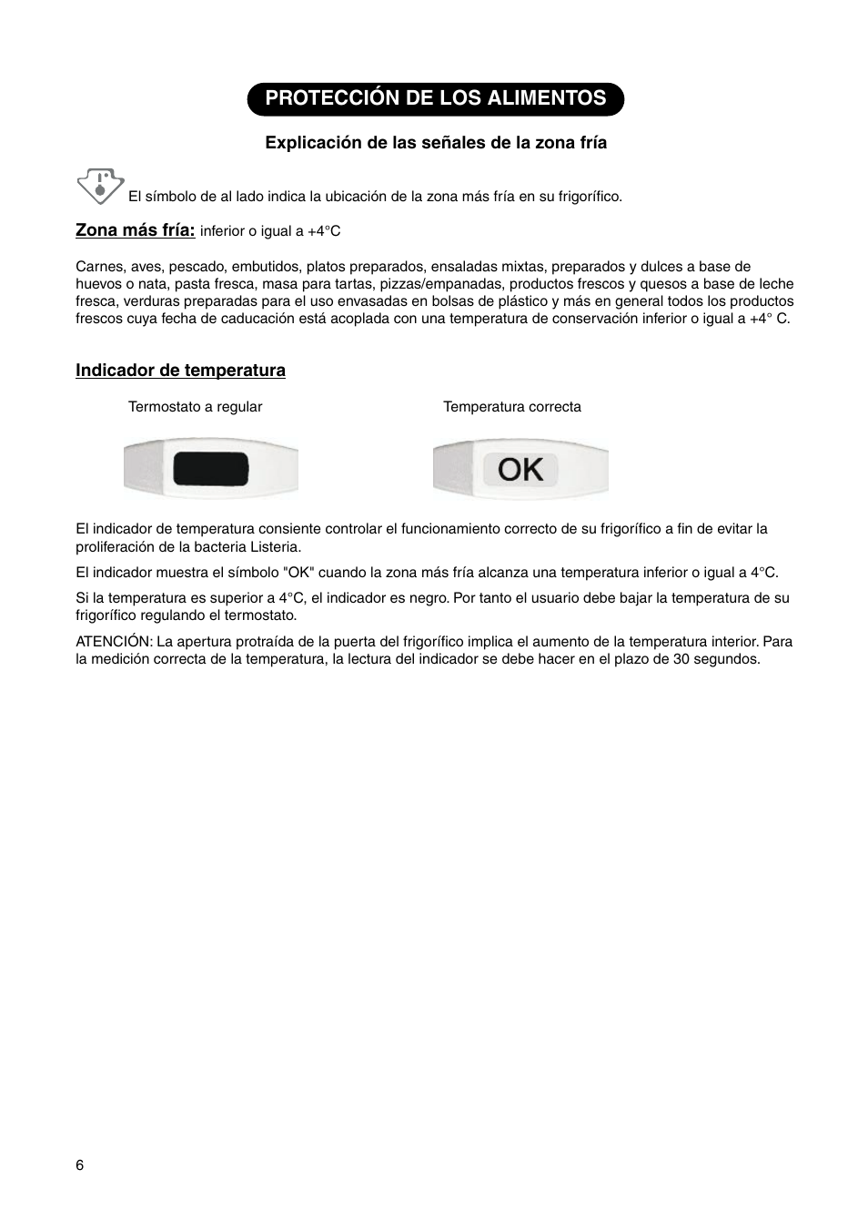 Protección de los alimentos | DE DIETRICH DRS330JE1 User Manual | Page 6 / 48