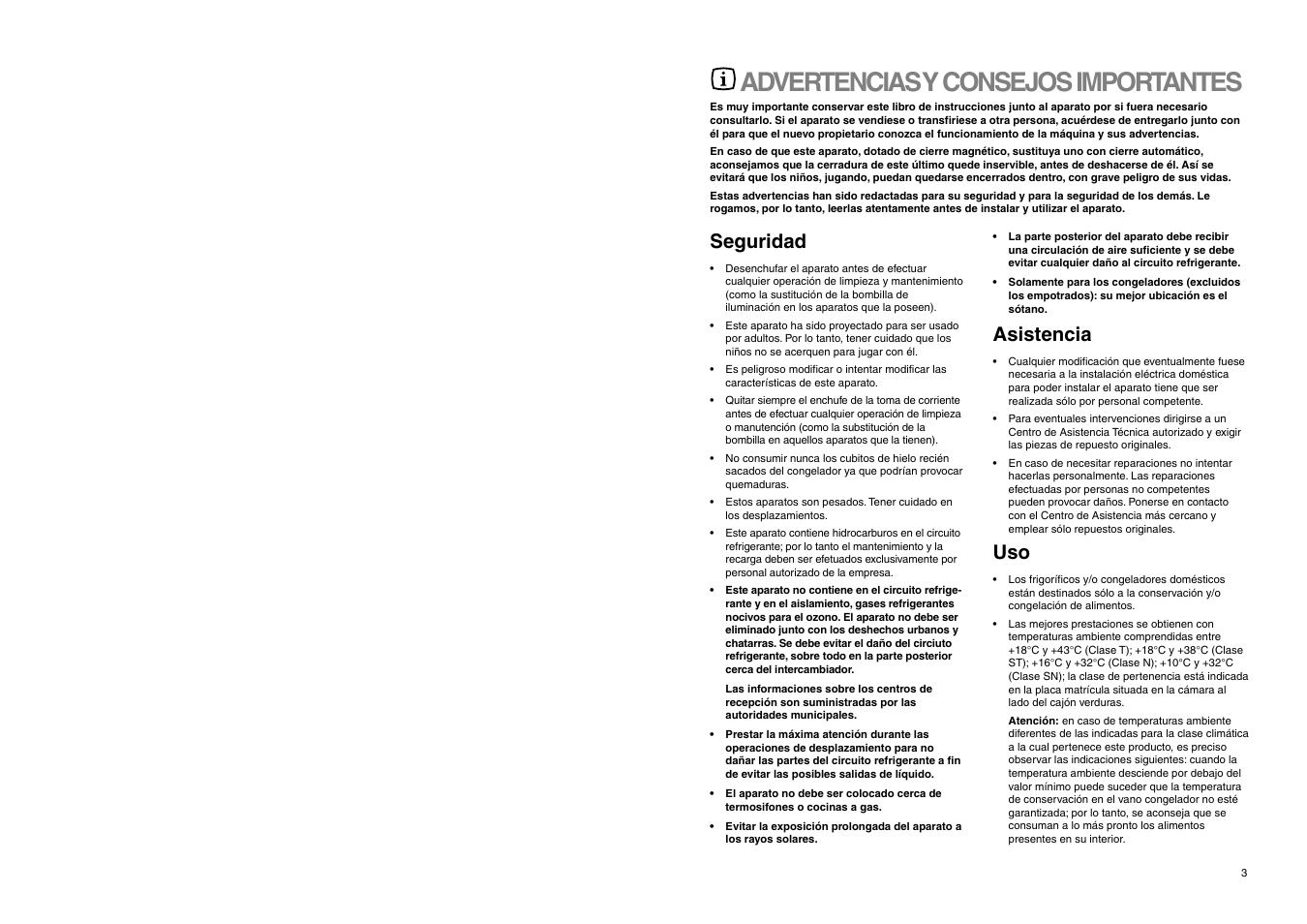 Advertencias y consejos importantes, Seguridad, Asistencia | DE DIETRICH DRS323JE1 User Manual | Page 3 / 36