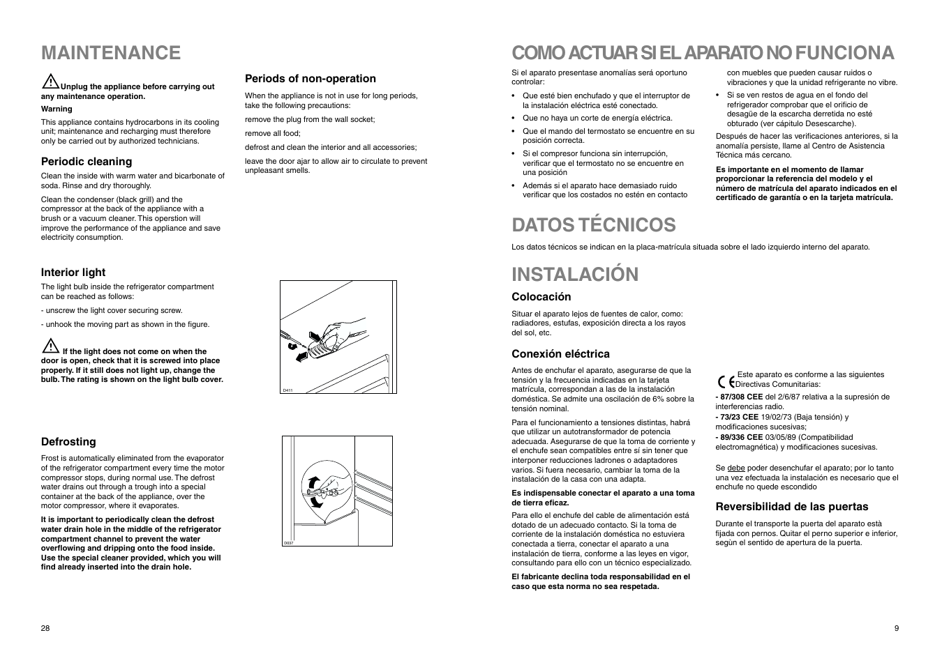 Instalación, Como actuar si el aparato no funciona, Datos técnicos | Maintenance | DE DIETRICH DRS323JE1 User Manual | Page 9 / 36