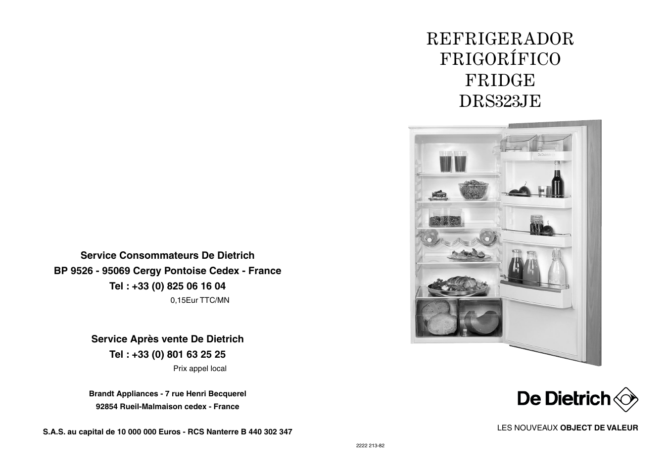 Refrigerador frigorífico fridge drs323je | DE DIETRICH DRS323JE1 User Manual | Page 13 / 13