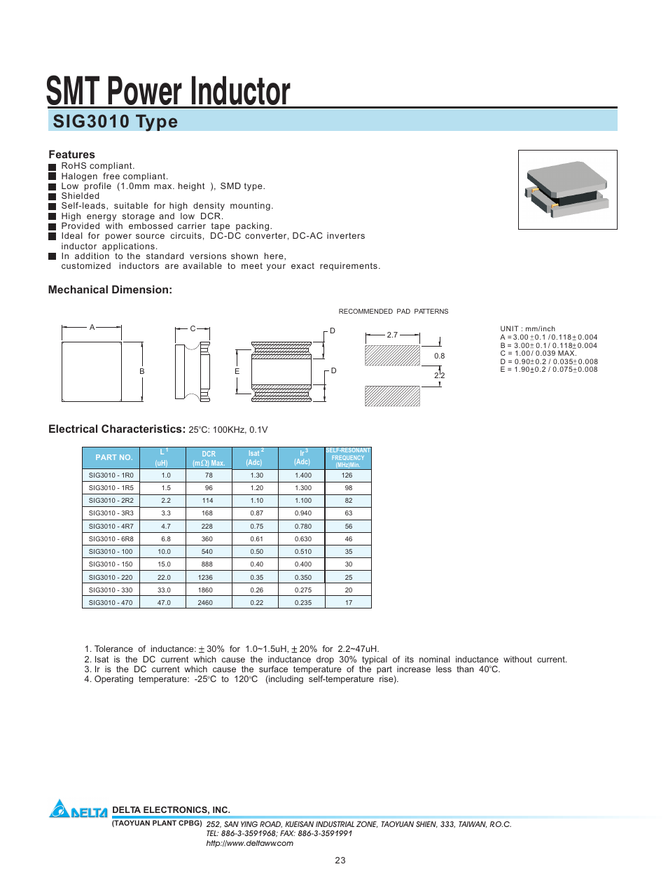 Delta Electronics SIG3010 User Manual | 1 page